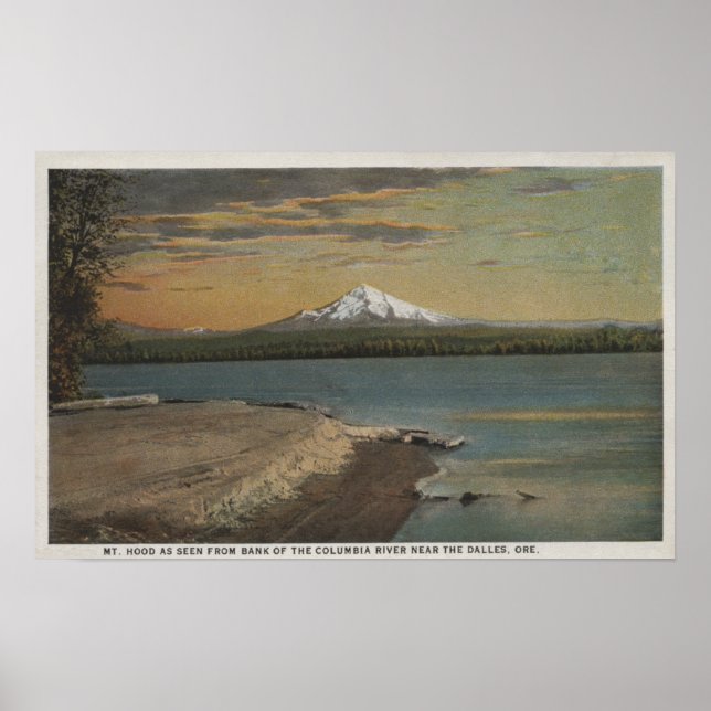 Póster Los Dalles, Oregón - Monte Hood de Columbia Rive (Frente)