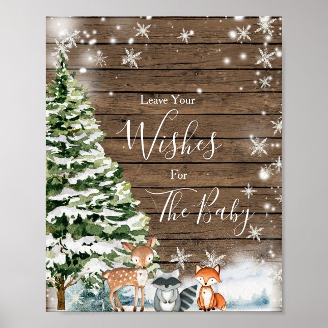 Póster Los deseos de Baby Shower de Winter Animal Woodlan (Frente)