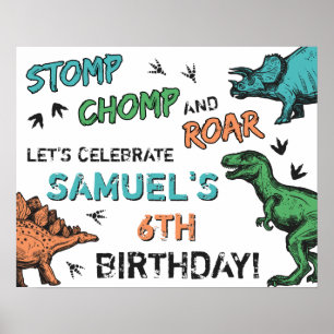 Póster Los dinosaurios Stomp Chomp Roar Fiesta de Cumplea