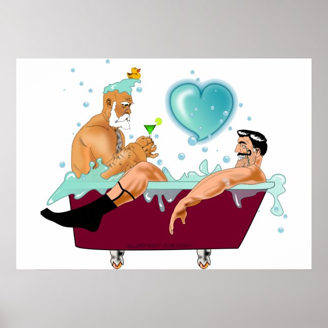 Póster Los dos hombres gay de SlipperyJoe aman la bañera  (Frente)