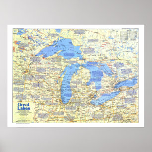 Póster Los "E.E.U.U.: MAPA de 1987 Great Lakes…