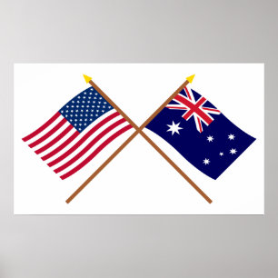 Póster Los E.E.U.U. y banderas cruzadas Australia