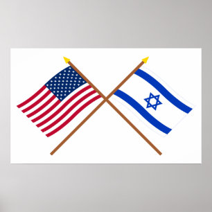 Póster Los E.E.U.U. y banderas cruzadas Israel