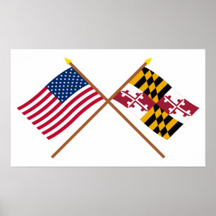 Póster Los E.E.U.U. y banderas cruzadas Maryland