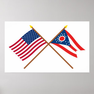 Póster Los E.E.U.U. y banderas cruzadas Ohio