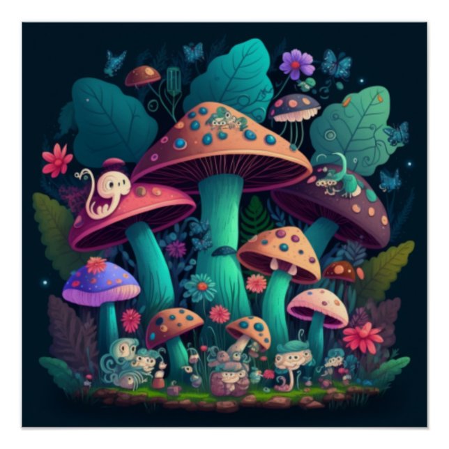 Póster Los elfos de hongos en el campo (Anverso)