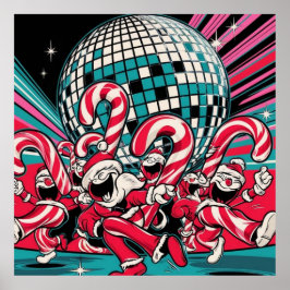Póster Los elfos de Santa Candy Canes bailan bajo disco