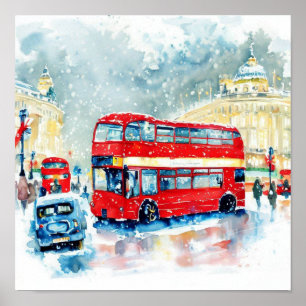 Póster Los emblemáticos autobuses rojos de doble decoraci