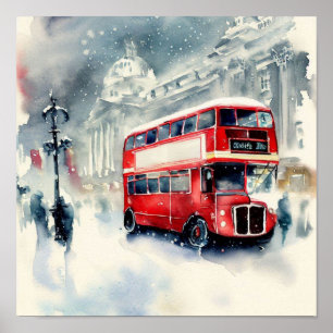 Póster Los emblemáticos autobuses rojos de doble decoraci