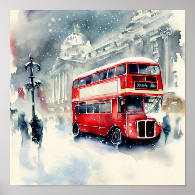 Póster Los emblemáticos autobuses rojos de doble decoraci (Frente)