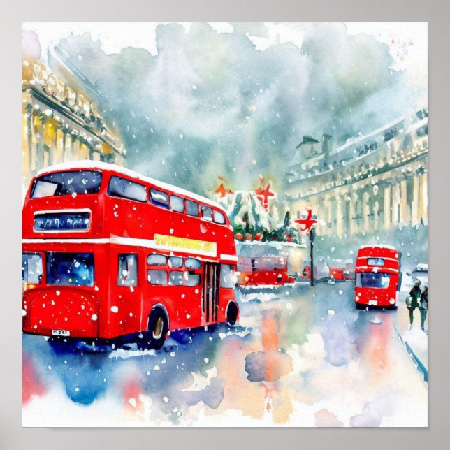 Póster Los emblemáticos autobuses rojos de doble decoraci (Frente)