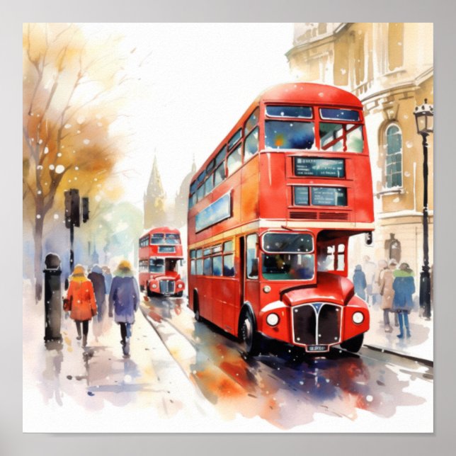 Póster Los emblemáticos autobuses rojos de doble decoraci (Frente)