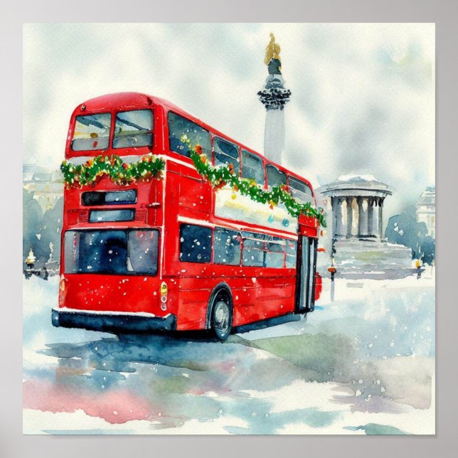 Póster Los emblemáticos autobuses rojos de doble decoraci (Frente)