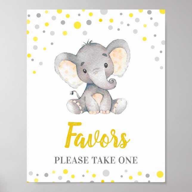 Póster Los favores toman un Baby Shower de puntos amarill (Frente)