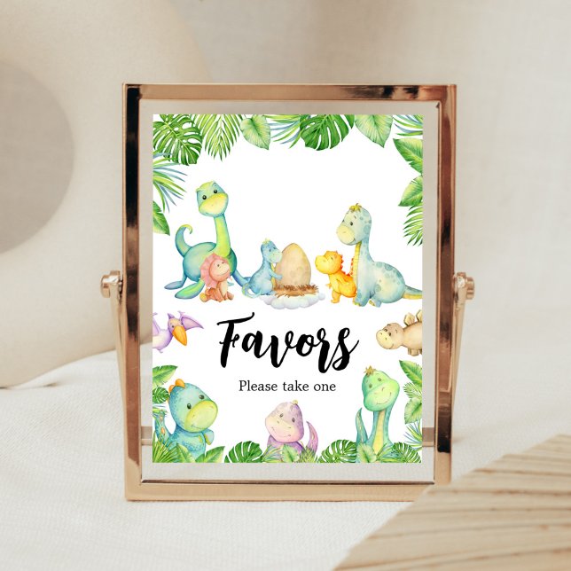 Póster Los favoritos de Baby Shower de los dinosaurios cu (Greenery Dinosaur Baby Shower Favors Sign)