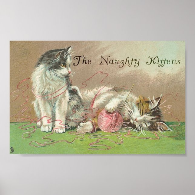 Póster Los gatitos traviesos se metieron en el yarn (Frente)
