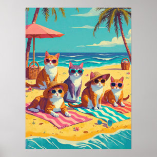 Póster Los gatos descansan en la playa