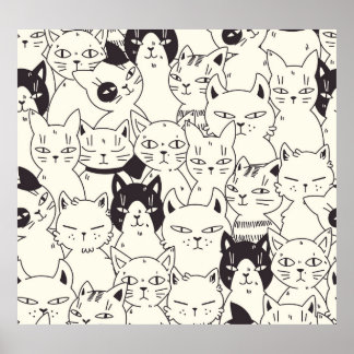 Póster Los gatos dibujados a mano garabatean un patrón si