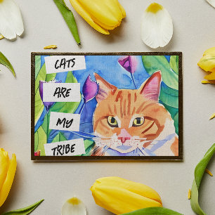 Póster Los Gatos son mi Tribu   Gato Naranja y Flores