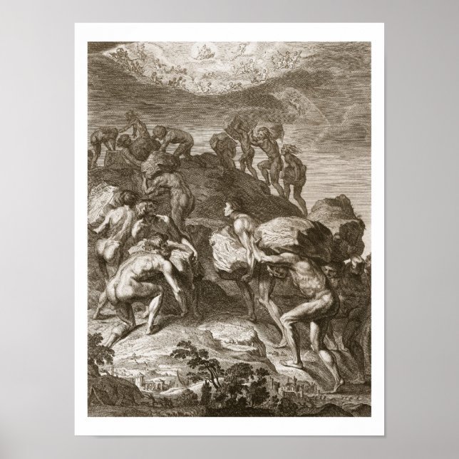 Póster Los gigantes intentan escalar el cielo al arañar e (Frente)