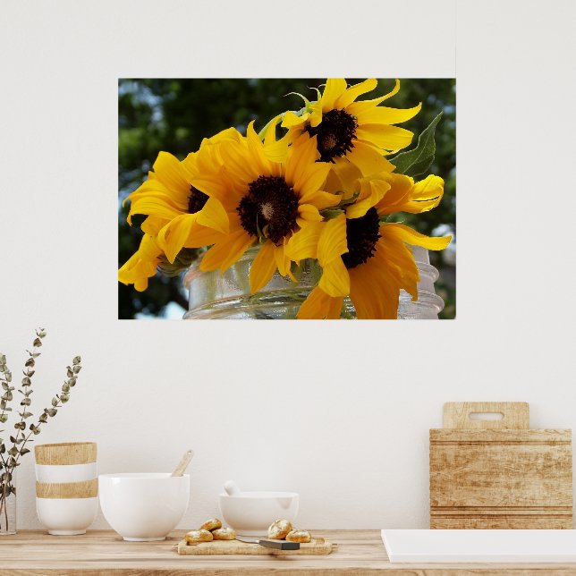 Póster Los girasoles amarillos en una foto de flores de j (Cocina)
