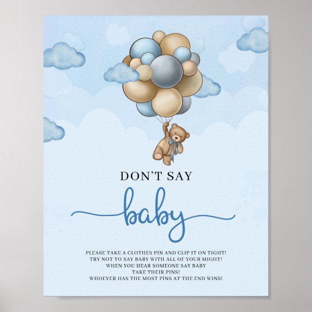 Póster Los globos de marfil azul de oso de peluche no dic (Frente)