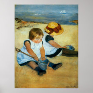 Póster Los hijos de Mary Cassatt en la playa (1884)