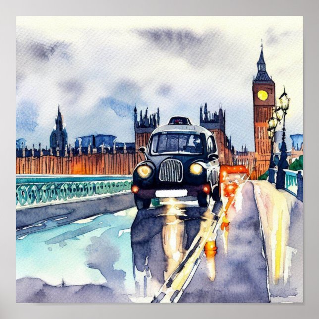 Póster Los icónicos taxis negros de Londres, (A) (Frente)