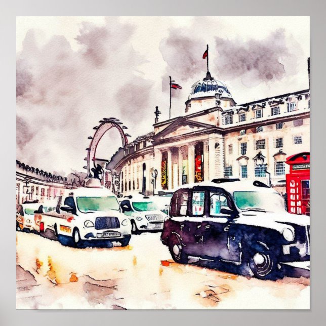 Póster Los icónicos taxis negros de Londres, (D) (Frente)