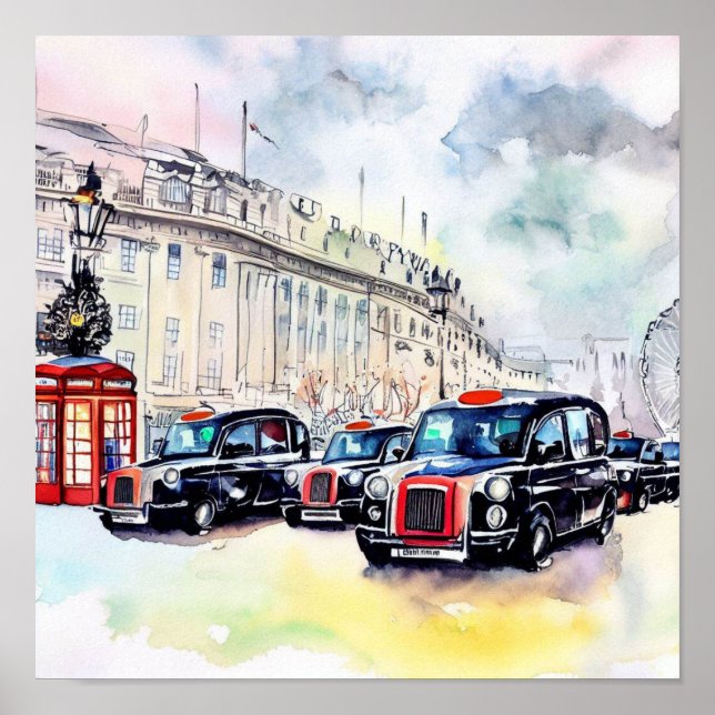 Póster Los icónicos taxis negros de Londres, (E) (Frente)