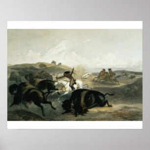 Póster Los indios que cazan el bisonte, platean 31 del
