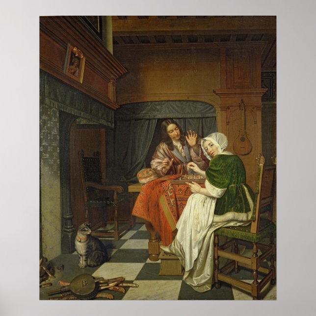 Póster Los jugadores de ajedrez, c.1670 (Frente)