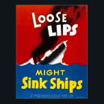 Póster Los labios flojos pueden hundir los barcos - Vieja<br><div class="desc">Los labios flojos pueden hundir los barcos - Vieja Segunda Guerra Mundial</div>