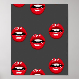 Póster Los labios rojos brillantes en gris