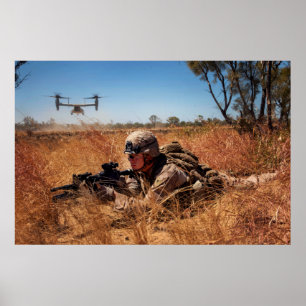 Póster Los marinos protegen la zona de aterrizaje