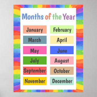Póster Los meses del año coloridos