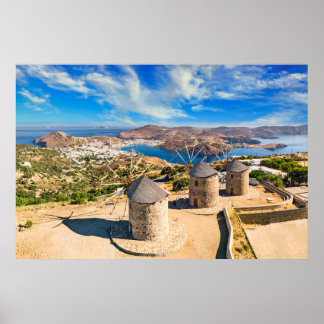 Póster Los molinos de viento de Chora en la isla de Patmo