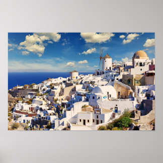 Póster Los molinos de viento en Oia de Santorini, Grecia