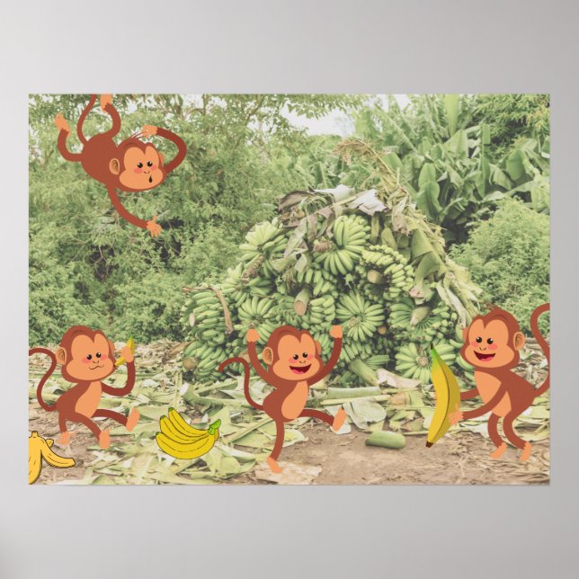 Póster Los monos cortos comen bananas (Frente)