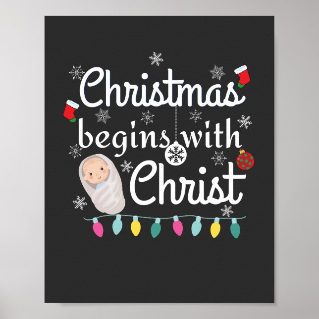 Póster Los navidades comienzan con la camiseta de Cristo (Frente)