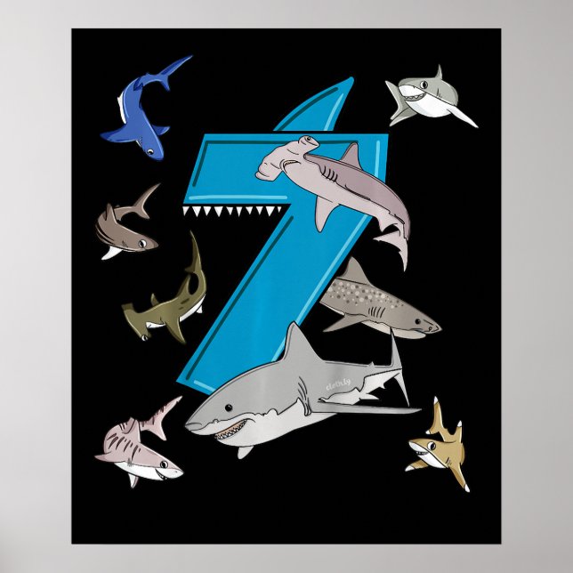 Póster Los niños 7 años niños Tiburón blanco tiburón (Frente)