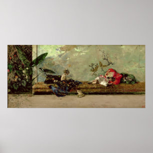 Póster Los niños del pintor en el salón japonés