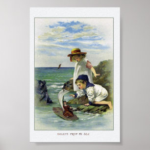Póster Los niños del vintage pusieron la muñeca al mar