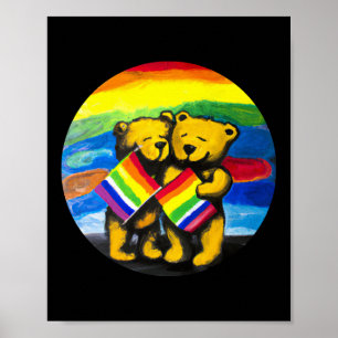Póster Los osos aman a la pareja LGBT bandera arcoiris