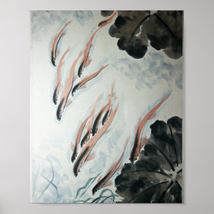 Póster Los peces son amigos pintura oriental