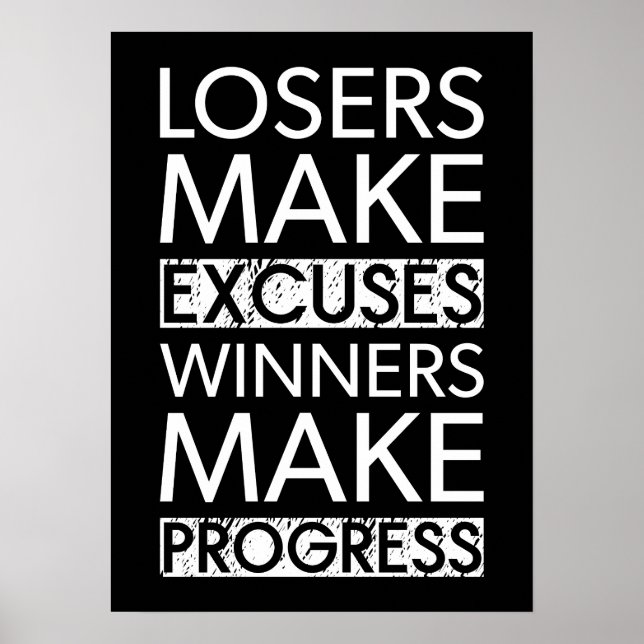 Póster Los Perdedores Hacen Excusas - Gym, Hustle, Éxito (Frente)