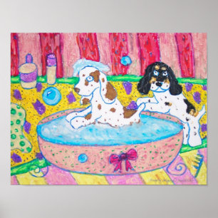 Póster Los perros de aguas de cocker toman un baño