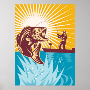 Póster Los pescados de la perca americana vuelan la caña