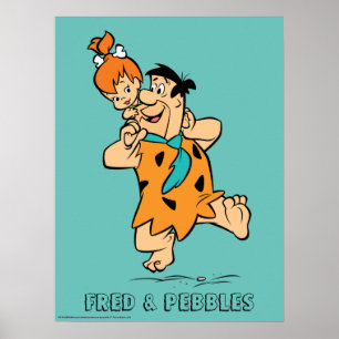 Póster Los Picapiedra   Fred y Pebbles Flintstone