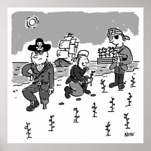 Póster Los piratas son jardinería usando una pierna de ma